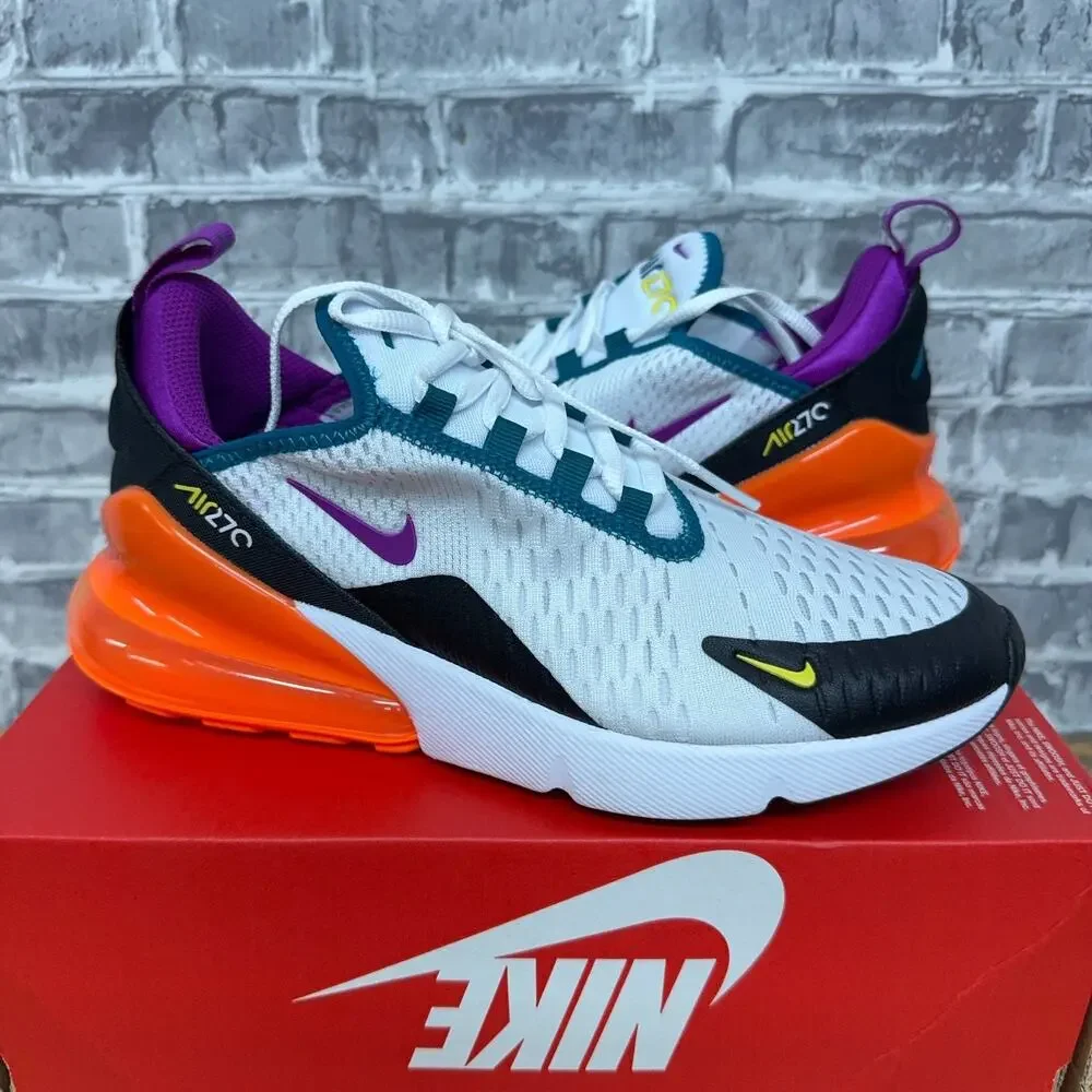 Nike Air Max 270 GS White Black Total Orange Vivid Purple FD0299-100 Youth Sz 6Y